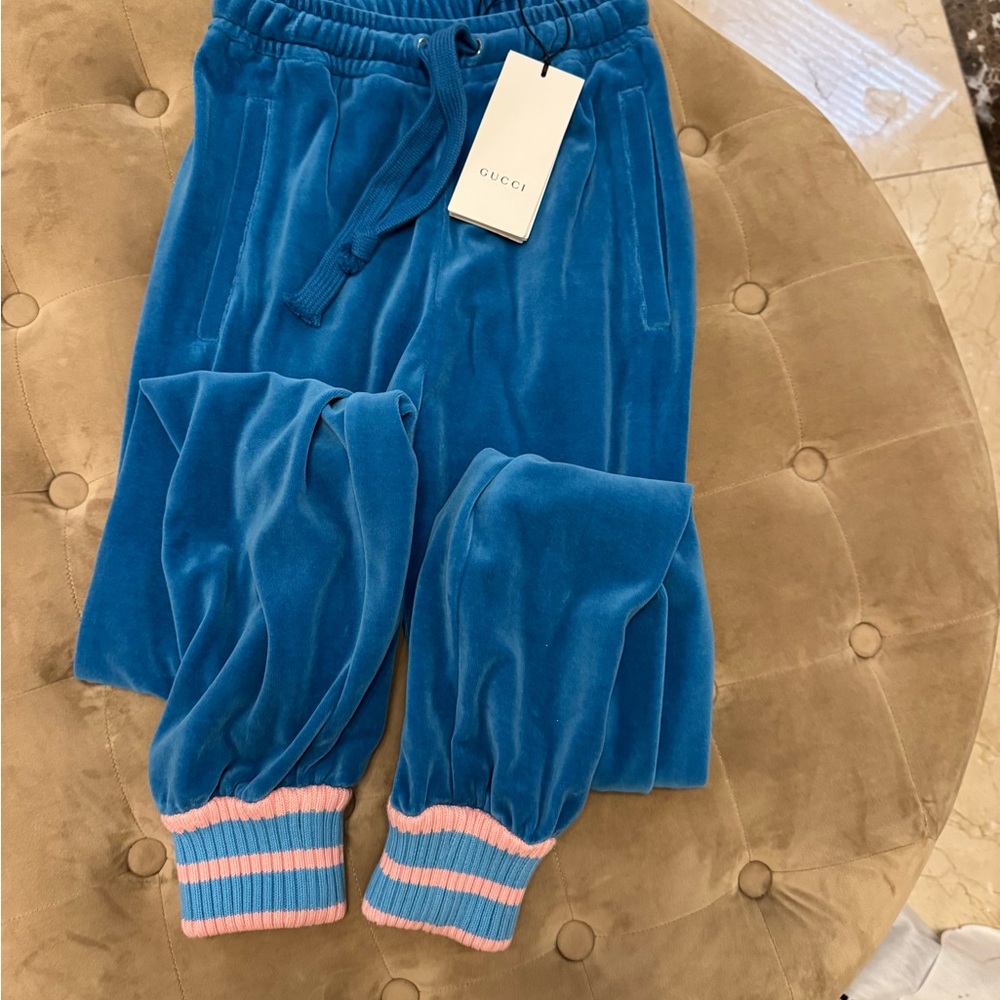Authentic NWT Gucci Turquoise Velour Joggers - Picture 2 of 5